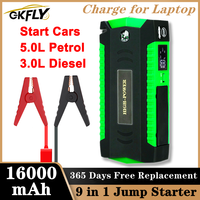 GKFLY High Power 16000mAh Starting Device 12V Car Jump Starter Portable Power Bank Car Battery Charger For Petrol Diesel Booster