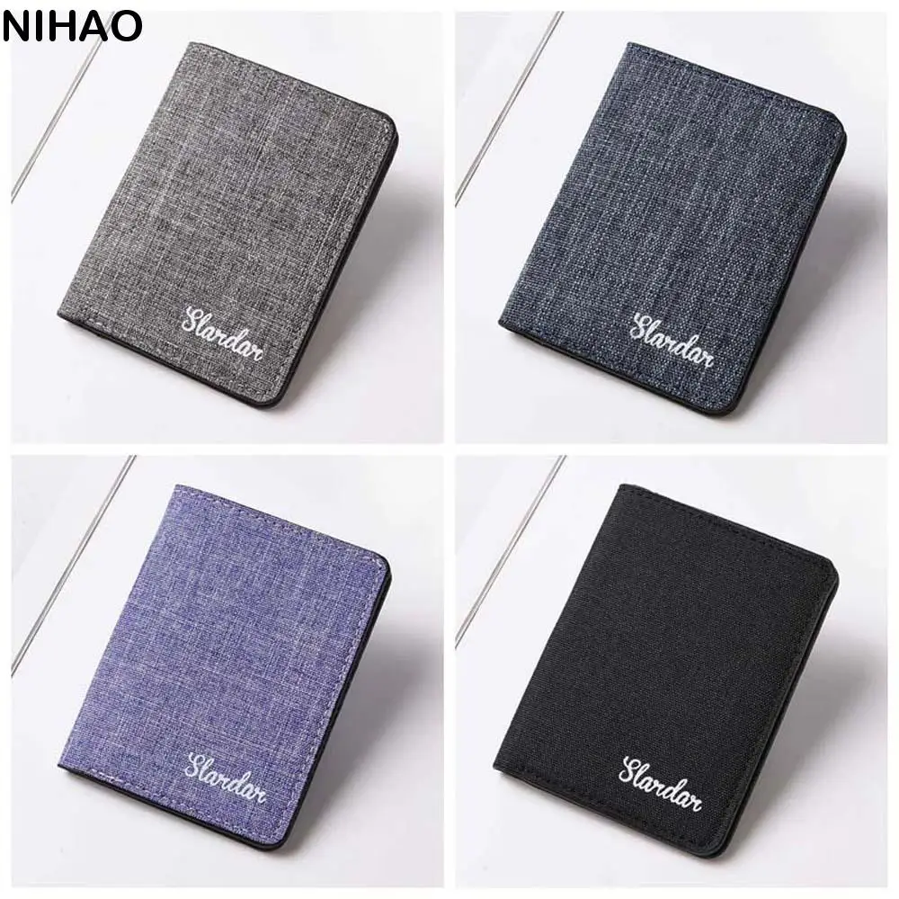 Black/Blue/Gray/Purple Men Short Wallet ID Photo Bank Holder Credit Card Case Men Card Holder Thin Canvas Men Canvas Coin Purse