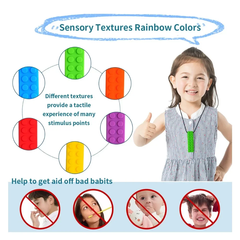 Bayi Silikon Teether Anak-anak Mengunyah Kalung Sensorik Kenyal Liontin Oral Motor Mainan Terapi Alat untuk Autisme ADHD Anak-anak Barang