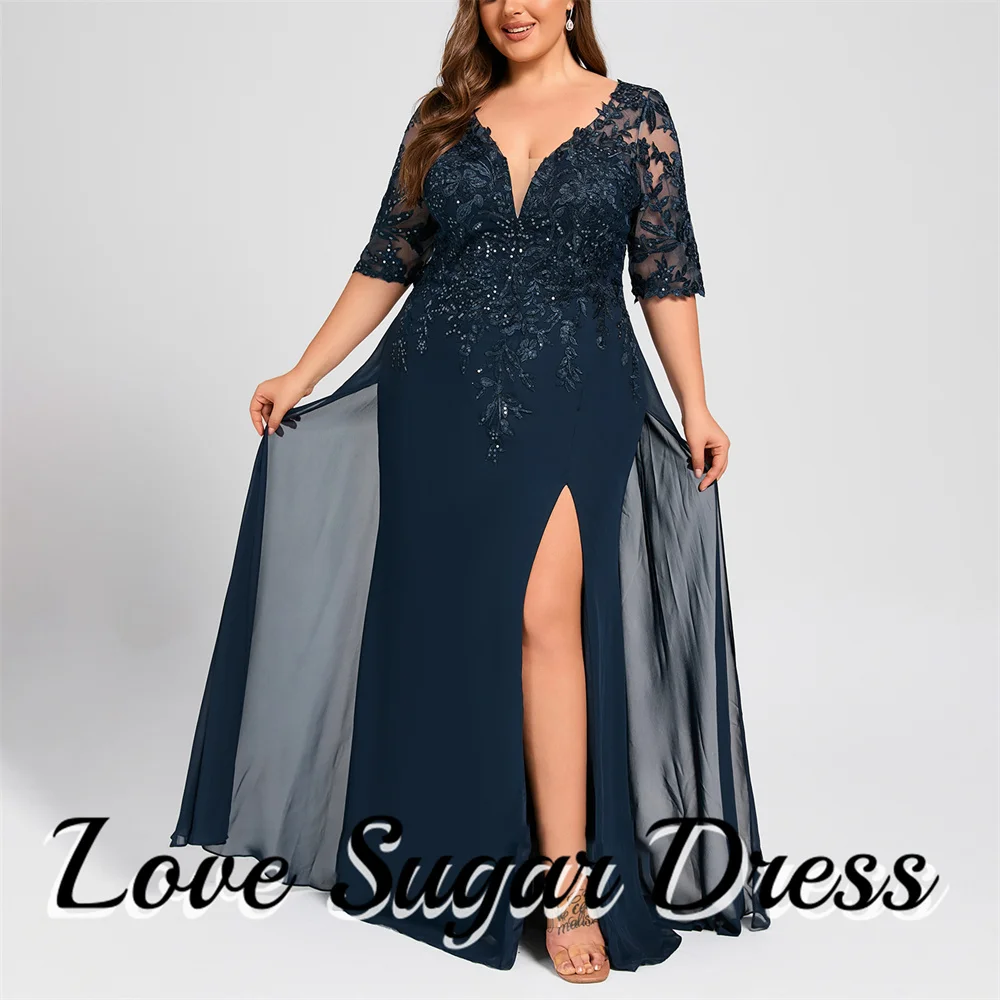 

Plus Size Mother of the Bride Dresses Luxurious Lace Sequin Wedding Party Gowns Three Squarter Sleeves robes invitée mariage