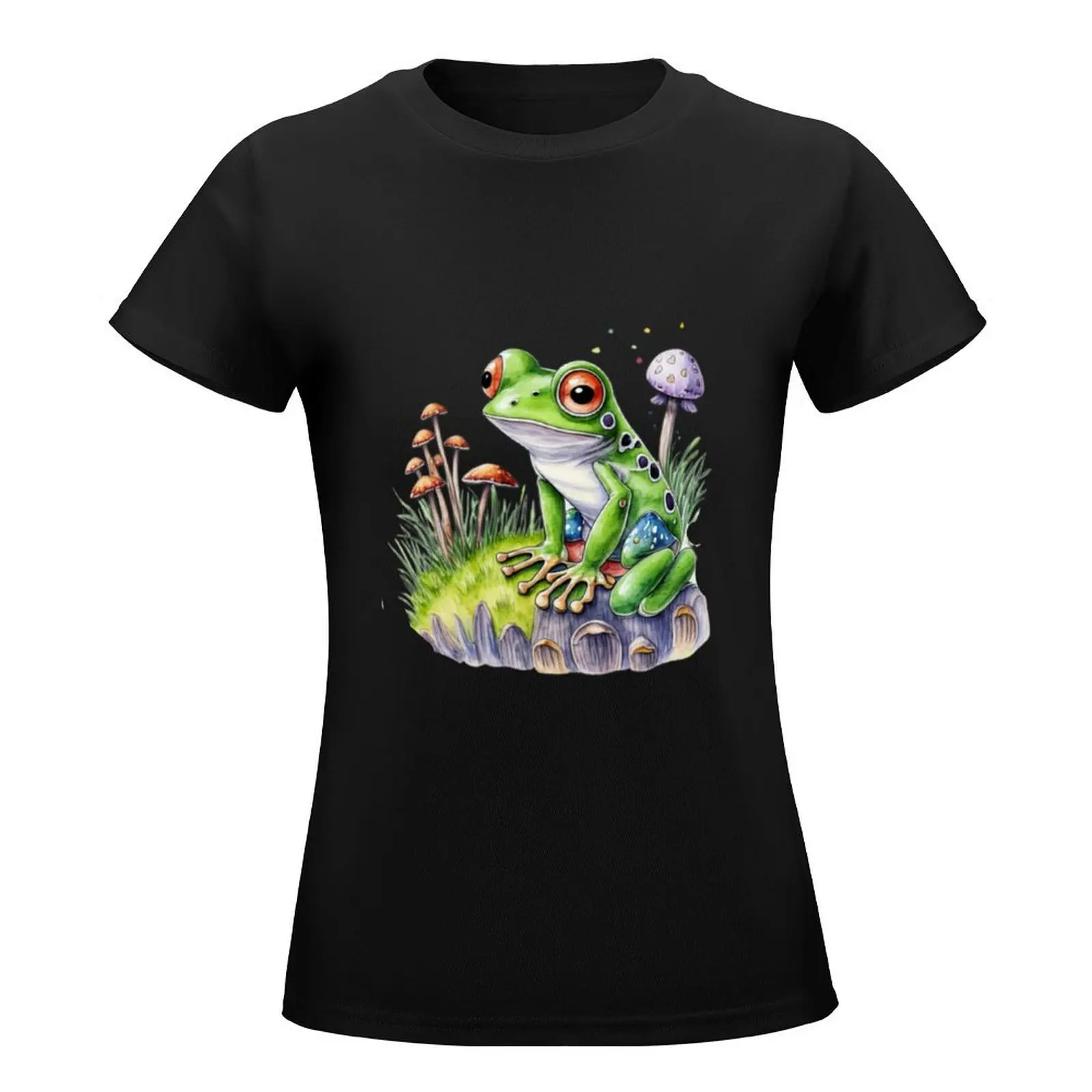 leopard frog frog eyes piercing T-Shirt korean fashion summer top cute tops workout shirts for Women loose fit