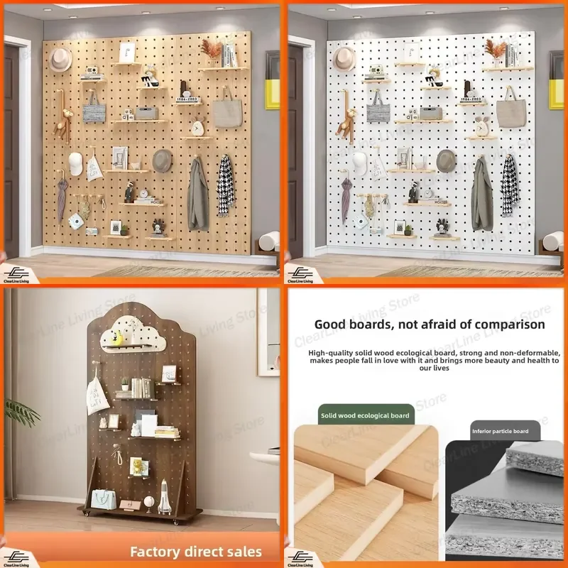 for Solid Wood Pegboard Wall Mounted Storage Rack Living Room Decor Wall Mounted Perforated Board Storage Rack Mounted