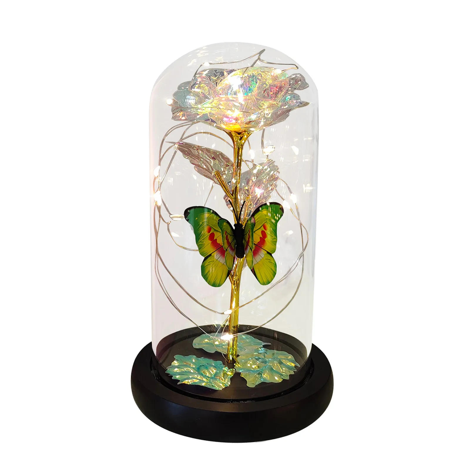 Rose Light Artificial Galaxy Rose Lamp with Butterfly and Colorful LED Rose Flowers In Glass Battery Powered Gifts for Women