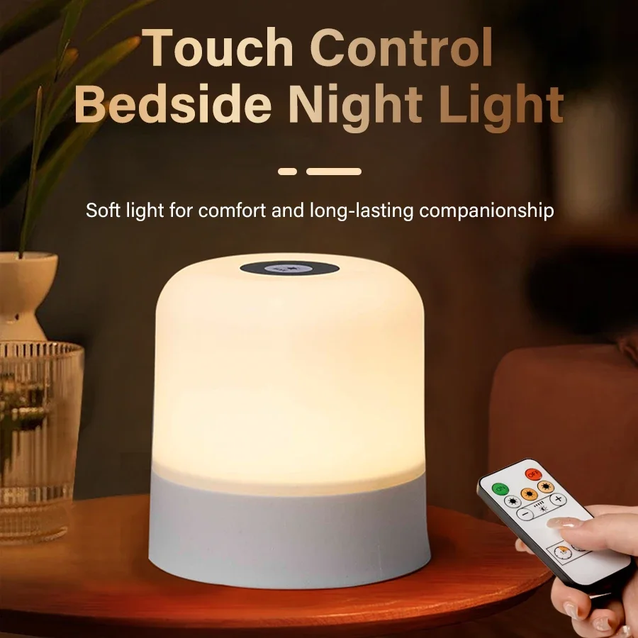 

Touch Bedside Lamp Rechargeable RGB Night Light Remote Control Long Life Battery Bedroom LED Warm Desktop Decorative Lights