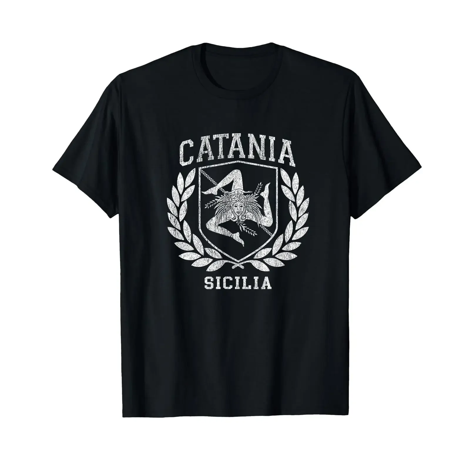 Camiseta con bandera y escudo de Catania Sicilia con Trinacria Sicilia, estilo vintage, lavada, elástica, versátil, suave, ligeramente elegante