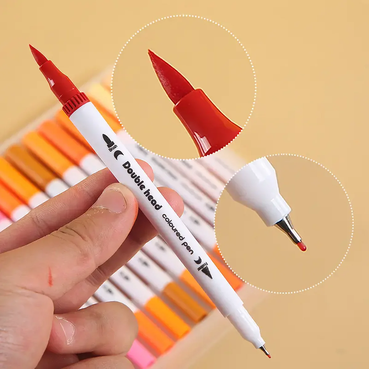 60pcs Double Headed Marker Pen with Brush, Suitable for Art Painting, Holiday Decoration