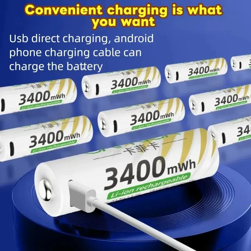 بطاريات ليثيوم أيون AAA وAA جديدة قابلة لإعادة الشحن USB ليثيوم أيون 3400mWh 1.5V AA بطاريات قابلة للشحن + بطارية 800mWh 1.5V AAA