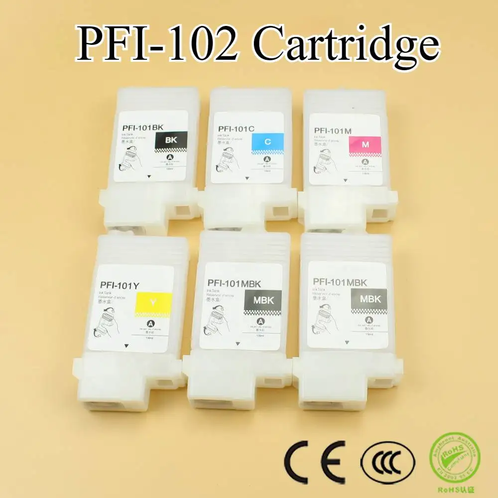 

PFI 102 Refillable ink cartridges PFI-102 130ml ink cartridge with permanent chips for Canon IPF605/650/655/750/755/605 Printers