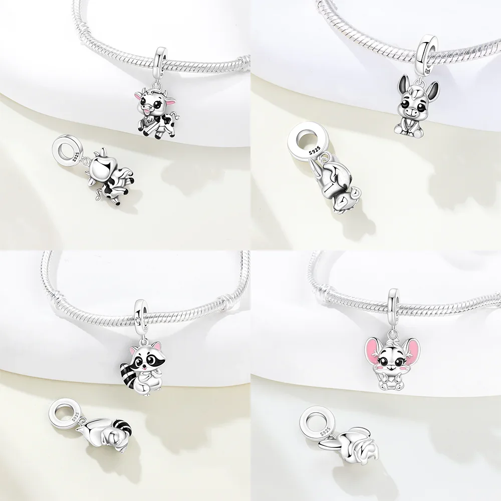 Charms 925 Silver Cute Animal Panda Calf Lamb Sloth Mouse Beads Pendant Fit DIY Women Jewelry Original Bracelet Gifts Making view 3