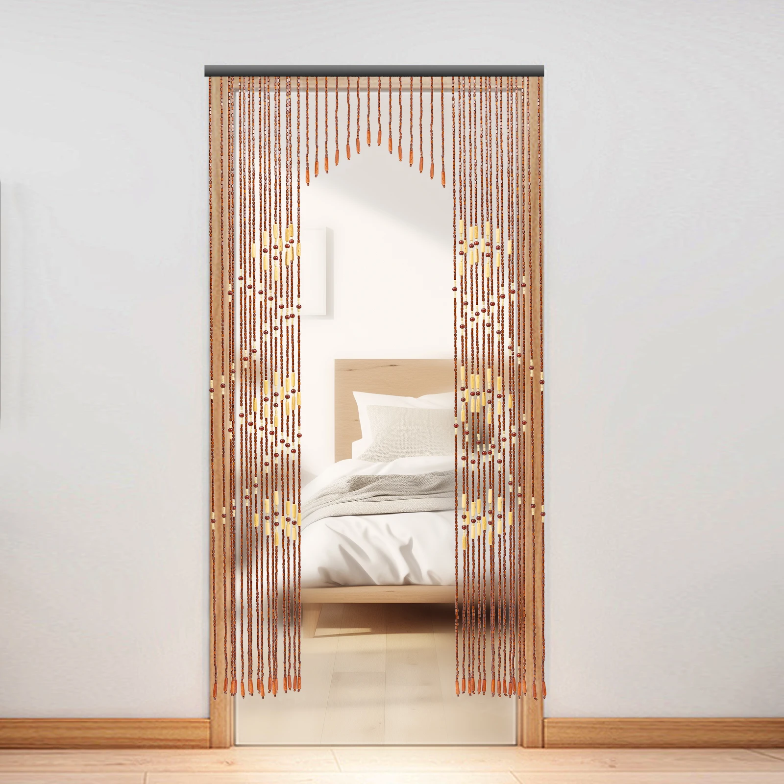 ستارة خرز من الخيزران الخشبي الكلاسيكي الصيني (35.4 × 68.9 بوصة)، 32 خطًا ونمط البرقوق، مثالية لديكور باب/نافذة المنزل