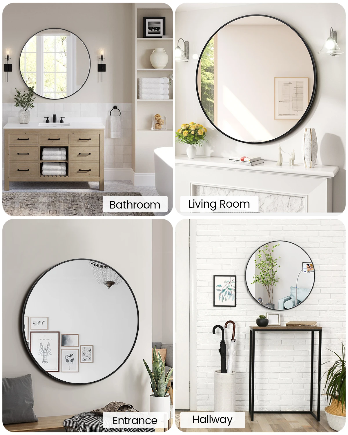 New 5mm Extra Thick Round Mirror Matte Black Aluminum Alloy Framed Bathroom Mirror HD Mirror Modern Cute Wall Mirror for Nursery