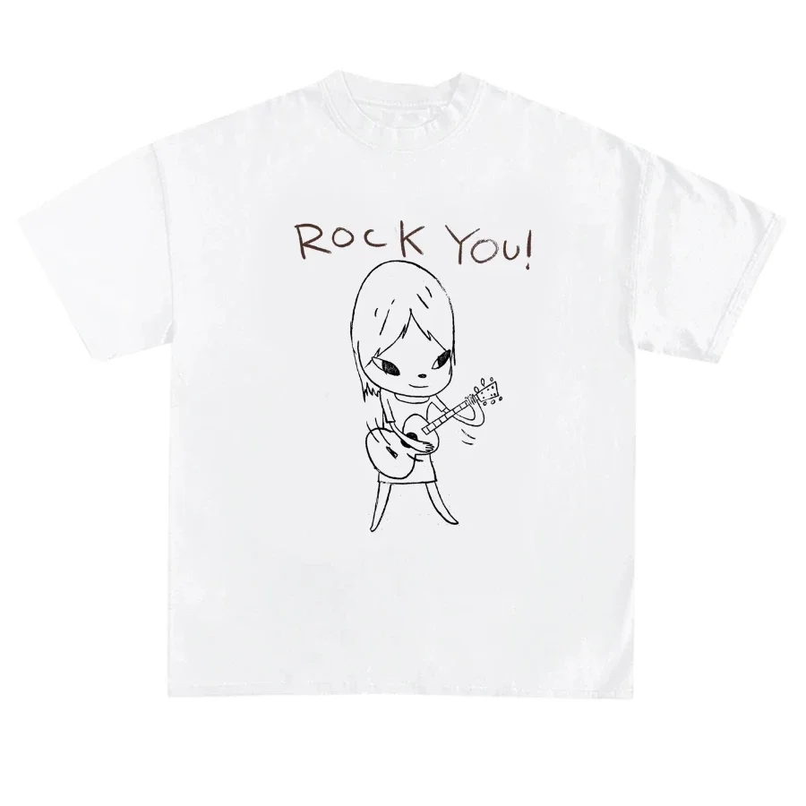 Japanese-style Casual ROCK YOU Yoshitomo Nara Artist Rock Casual Fresh Loose Men's and Women's Short-sleeved T-shirt