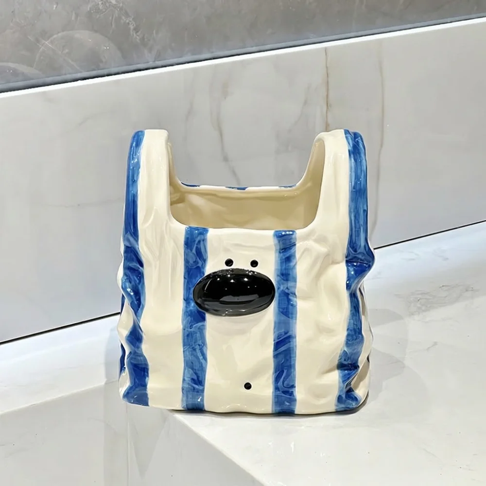 

Funny Handbag Style Ceramic Storage Box Novelty Puppy Shaped Desktop Pen Holder Cartoon Flower Pot Stand Desktop Organizer