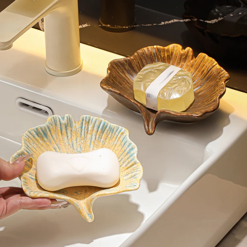 

Креативная керамическая коробка для мыла, легкая роскошная мыльница в форме листа, стеллаж для хранения кухонных принадлежностей для дома, отеля, ванной комнаты, 1 шт.