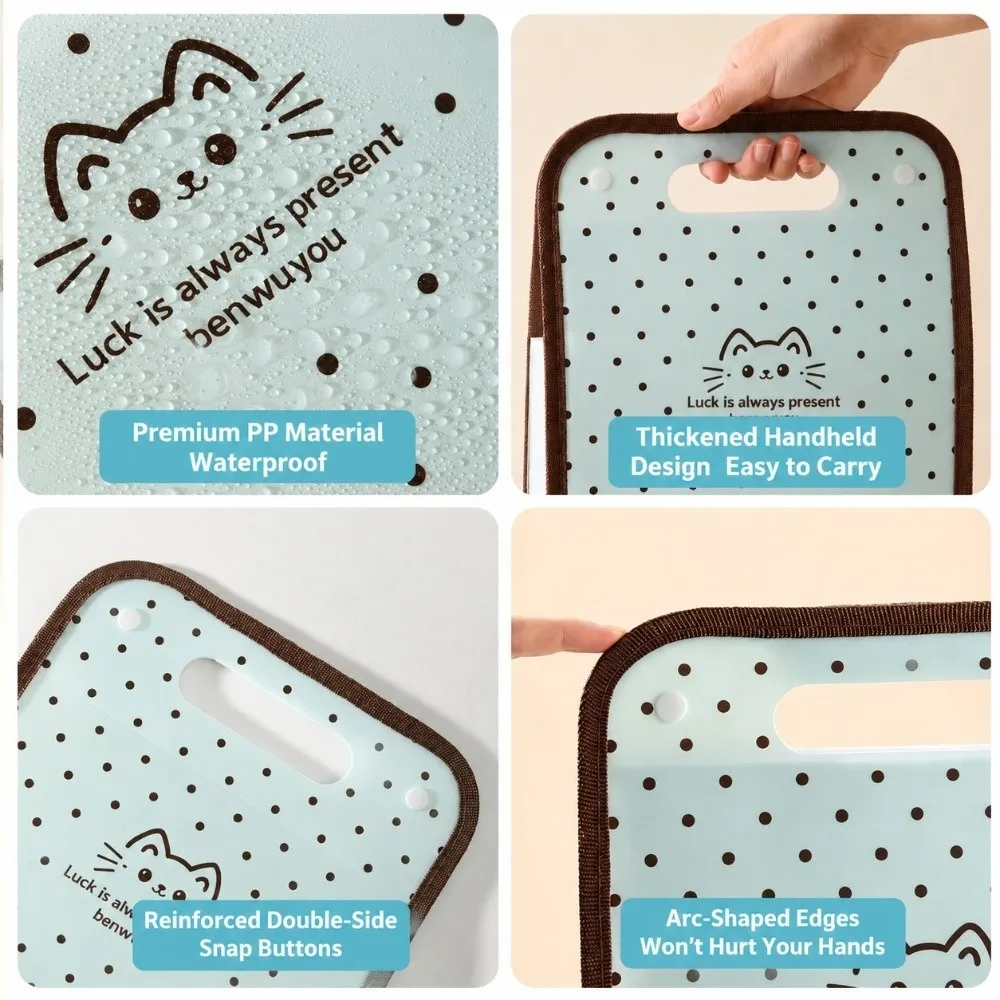 Convenient A4 Expanding File Folder 13 Pockets Polka Dot Cat Print Document Bag Multilayer Handheld Paper Storage Bag Gift