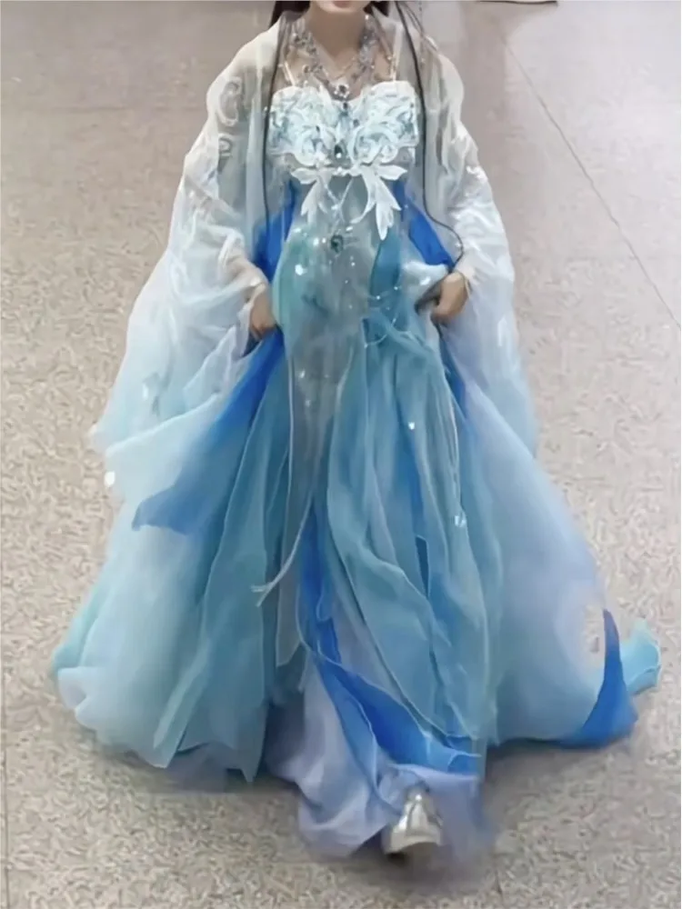 Exotic gradient embroidery Hanfu set skirt large-sleeved shirt heavy industry style
