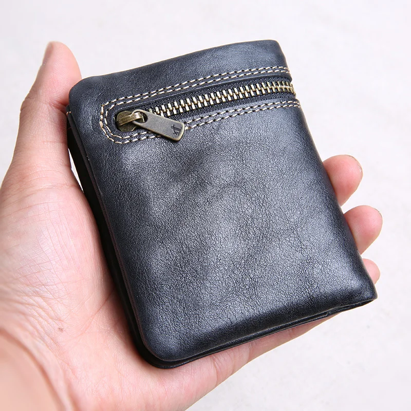 

AETOO Wallet men's short leather zipper ultra-thin handmade wallet leather wallet mini wallet female vertical student