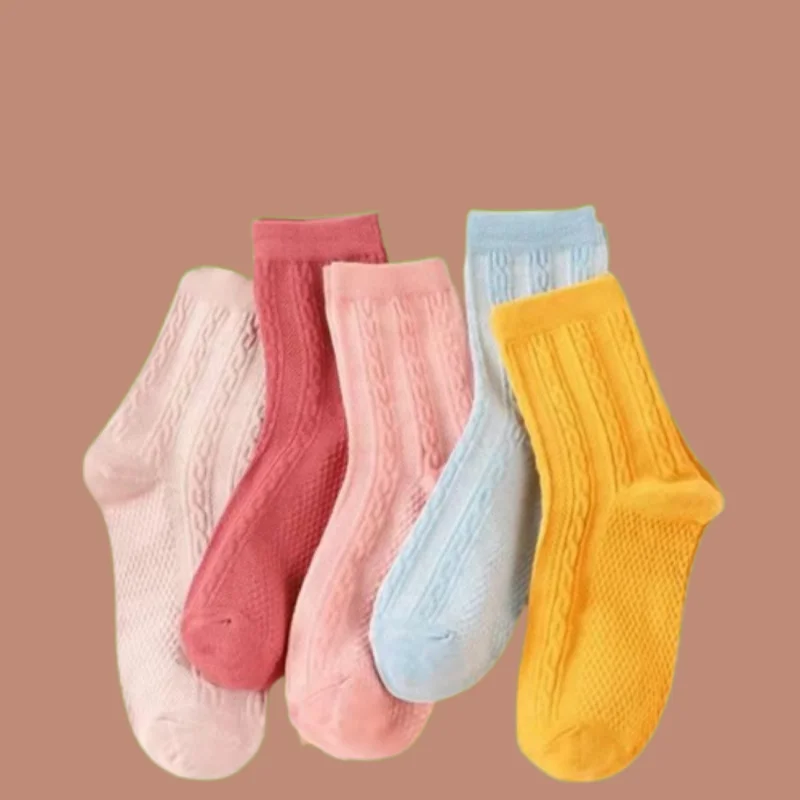 5/10 Pairs Four Seasons Three-dimensional Twisted Vertical Stripes Simple Japanese Fashion 2024 Women Socks Middle-tube Socks