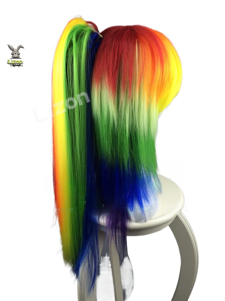 Rainbow Dash Little Pony Anime Cosplay Prop Rainbow High Ponytail Wig Cute Girl Hair Women Halloween Comic Roleplay
