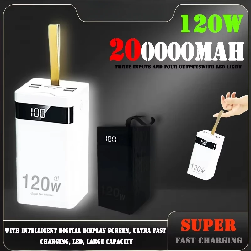 

120W 5V3A 200000mAh Power Bank Portable Fast Charging External Battery Charger 200Ah Powerbank for IPhone Xiaomi Mi