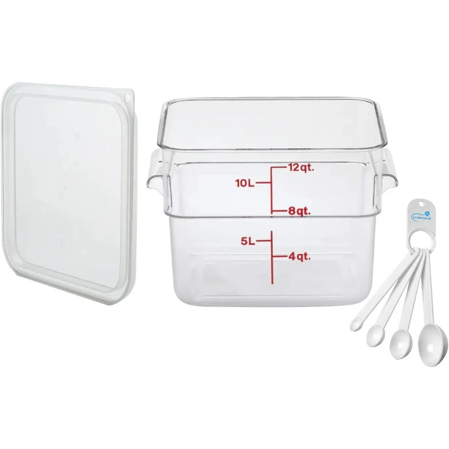 

Квадратный контейнер для хранения продуктов Lumintrail Cambro 12 Qt, прозрачный с крышкой, комплект входит набор мерных ложек, идеально подходит для кухни или