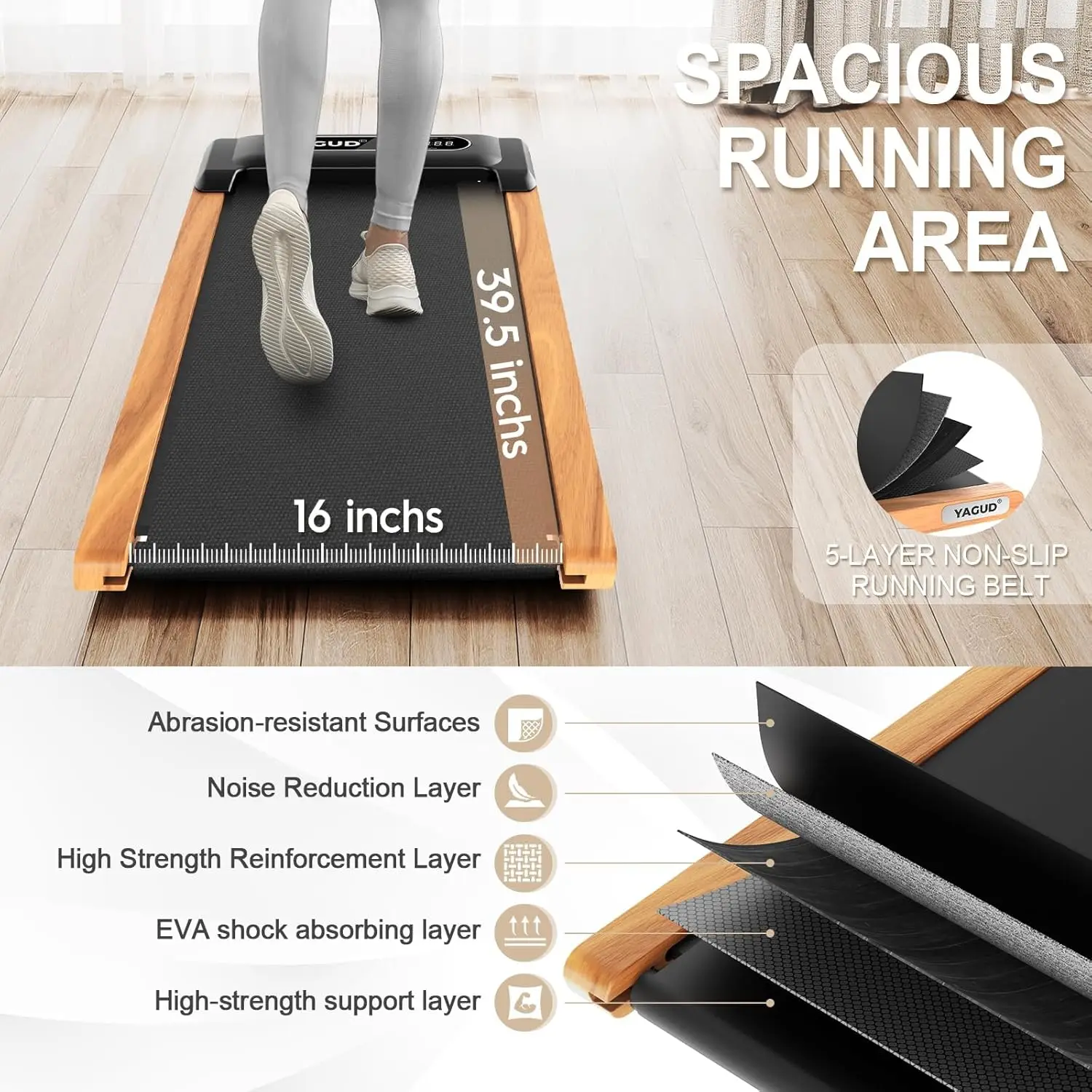 Treadmill, Walking Pad for Home and Office, 2.5 HP Portable Walking Jogging Running Machine with Remote Control and L