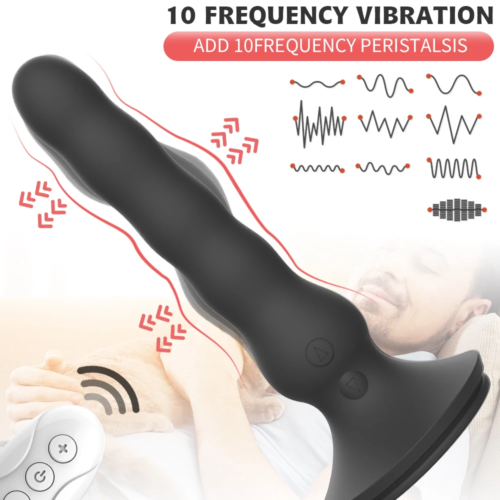 Wiggle Anal Plug for Men 10 Modes Vibrate Clitoral Stimulator Butt Plug with Powerful Suction Cup Remote Control Sex Product Toy