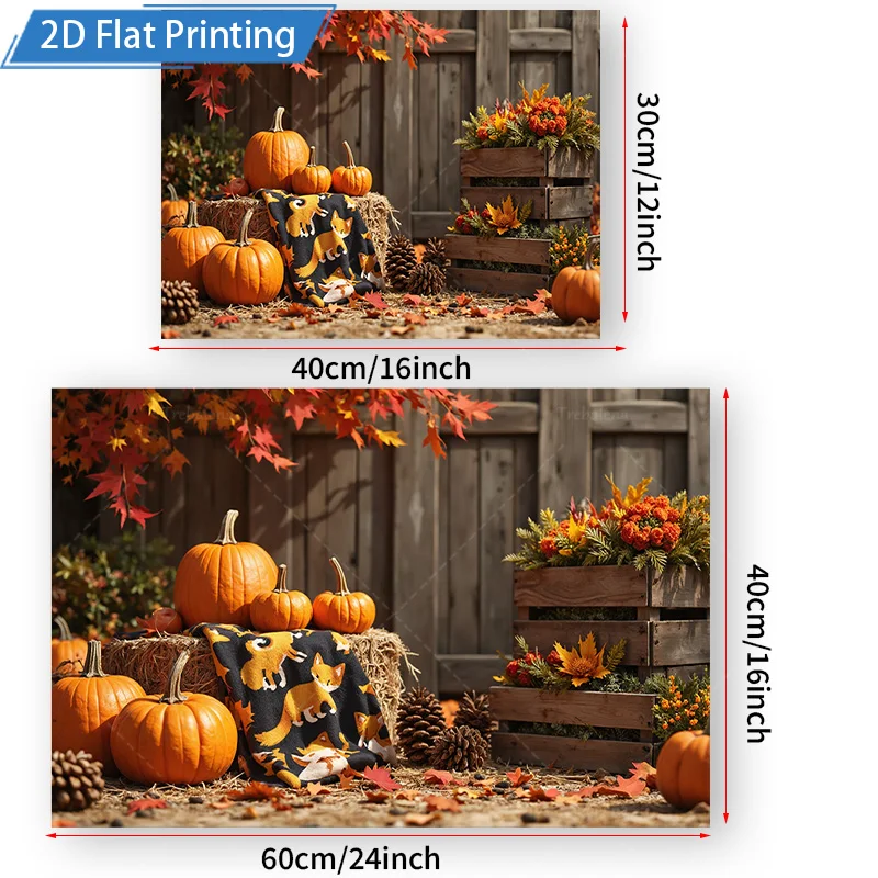 [2D FLAT] 1pc 4x16inch Metal Sign Autumn Harvest Scene Metal Wall Art with Pumpkins and Fox Pattern 2D Flat Print Decor