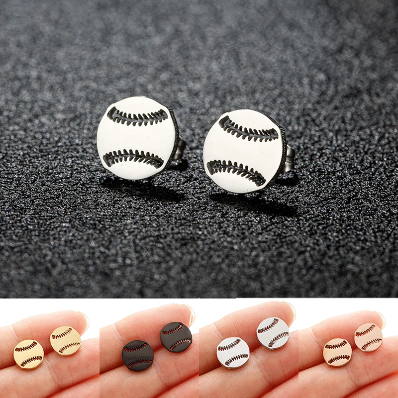 Shuangshuo 1Pair Stainless Steel Basetball Stud Earrings Fashion Sports Jewelry Basketball Earrings Piercing for Men Club Gifts