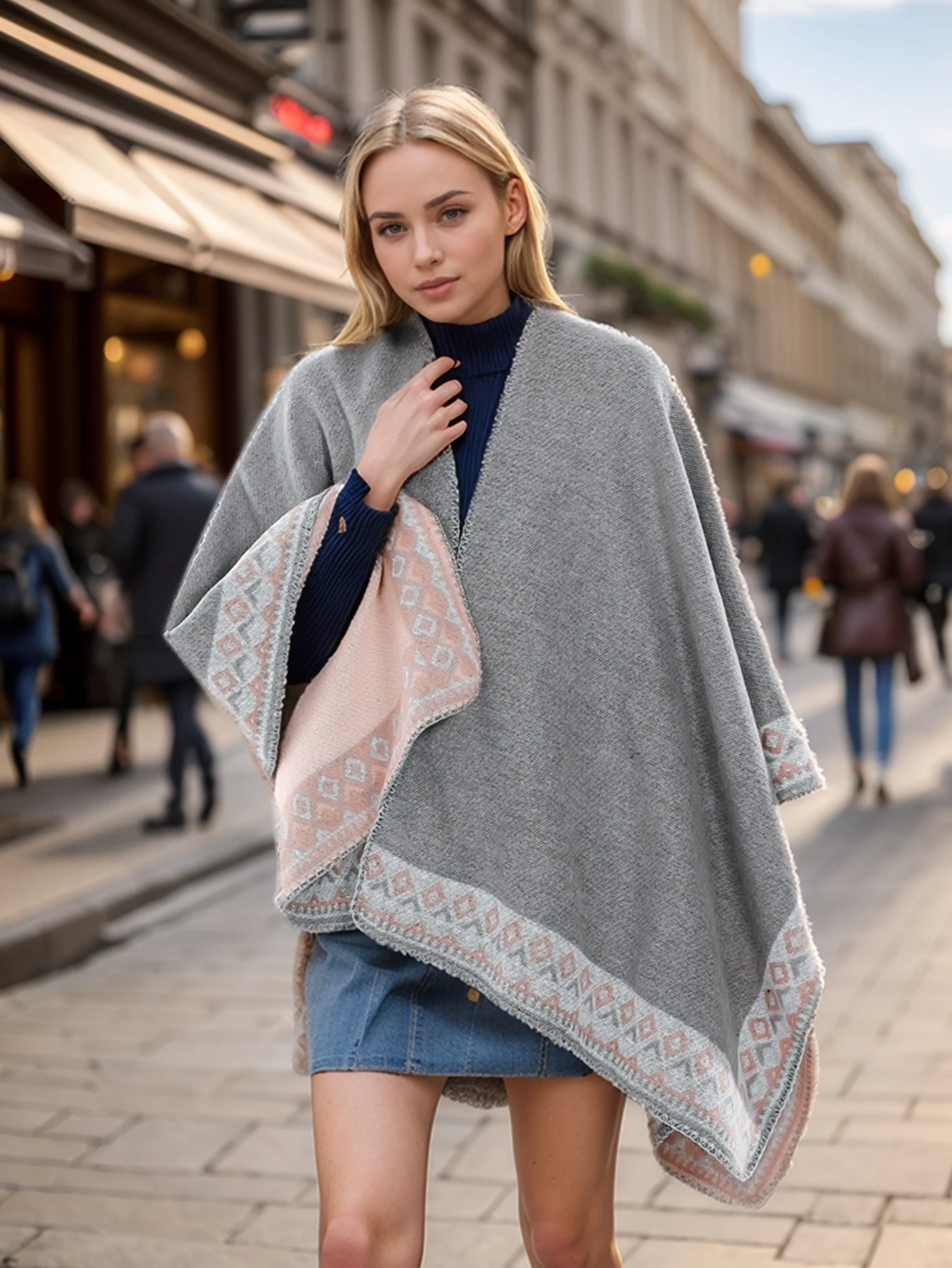 

Новая шаль в национальном стиле осенью и зимой с универсальным лицом с обеих сторон.