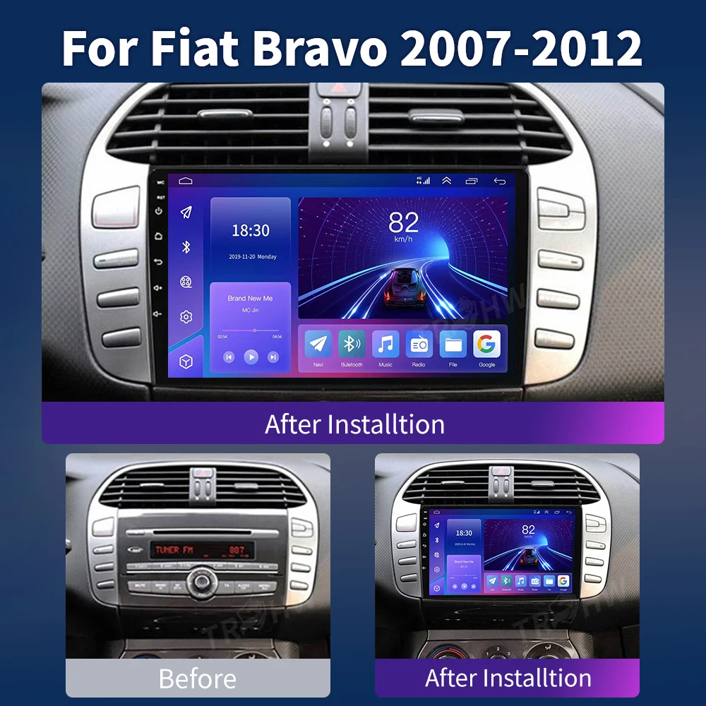 TRHW لشركة فيات برافو 198 2 II 2007 -2014 2K QLED أندرويد راديو السيارة الوسائط المتعددة مشغل فيديو نظام تحديد المواقع ستيريو CarPlay 4G رئيس وحدة