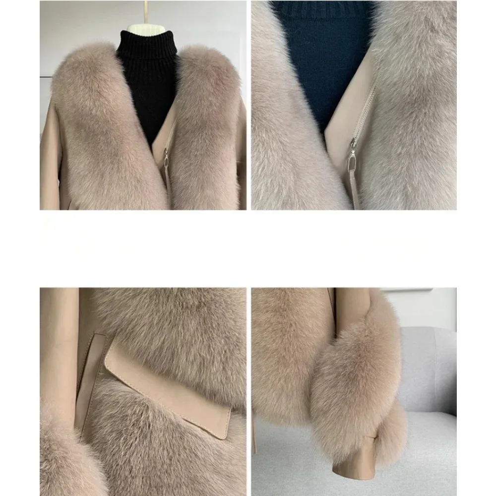 OFTBUY Women Fox Fur Coat 2024 Autumn Winter Fur All-in-One Coat Spliced Sheepskin Motorcycle Coat Thickened Warm Free Shipping