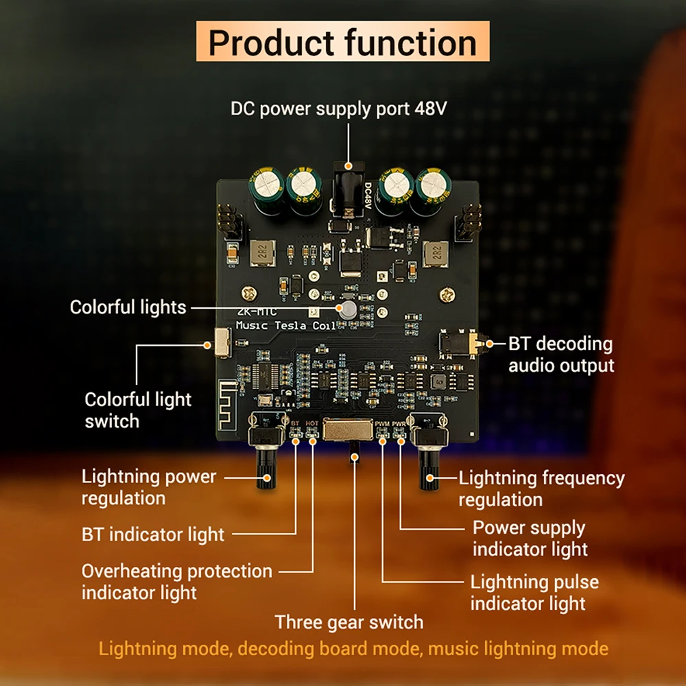 MTC Dual-Mode Tesla-Spule Bluetooth Musik-Synchronisation RGB-Beleuchtung Berührbarer Lichtbogen für Technische Show-Demonstrationen – Detail 10