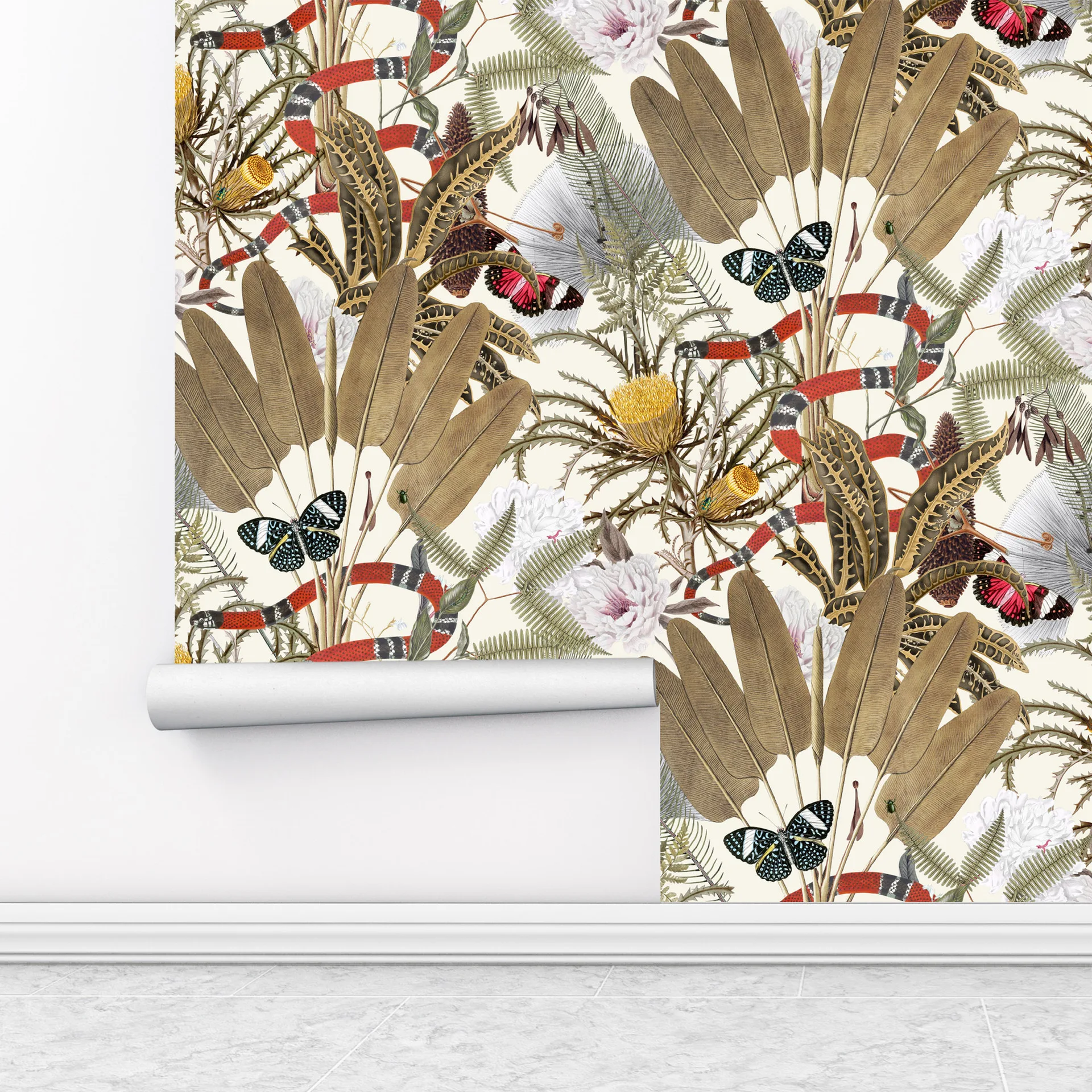 

Тропические обои, отслаивающиеся и наклейки, животные в джунглях, змея, бабочка, декор для ванной комнаты, цветочная контактная бумага для стен спальни