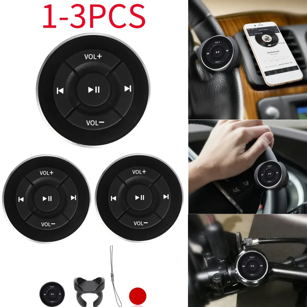 1-3Pcs Wireless Bluetooth Media Button Remote Controller Car Motorcycle Bike Steering Wheel MP3 Music Play For IOS Android Phone