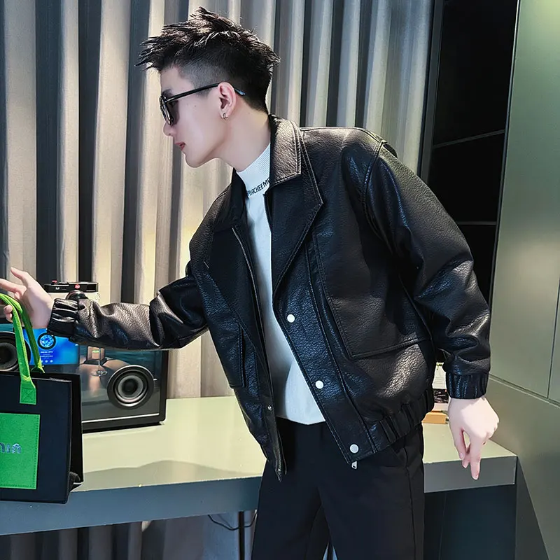 

Весенне-осеннее мужское модное брендовое кожаное пальто с воротником-стойкой, повседневная одежда, застежка-молния из полиэфирного волокна