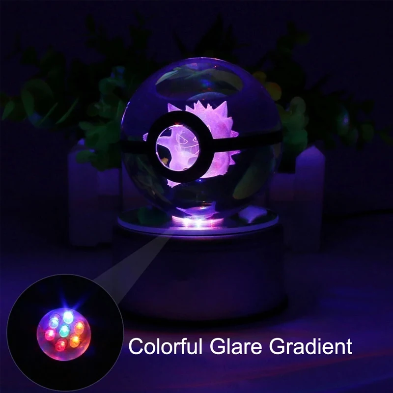 Pokemon 3D Crystal Ball Pikachu Mewtwo Arceus Model Three-Dimensional Figures Pokeball Glass Ball Colorful Lamp Base Ornaments