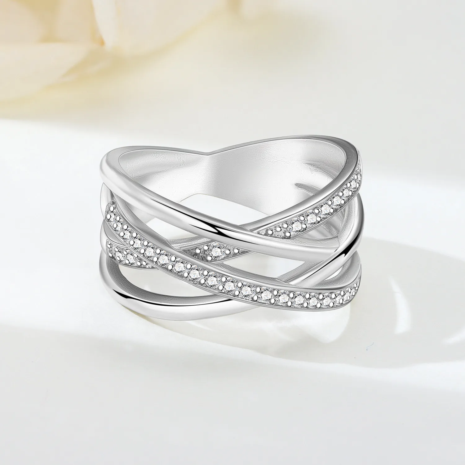 PANPOKI S925 فضة متعدد حلقة المنسوجة حلقة مغلقة للنساء البنصر شخصية مجوهرات هدايا الحفلات العصرية