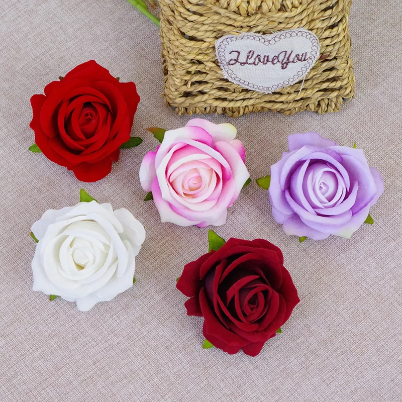 Cabezas de flores artificiales de seda para decoración del hogar, rosas pequeñas de franela de 6-7cm, bricolaje, álbum de recortes, boda, cumpleaños, flores falsas, 20 piezas