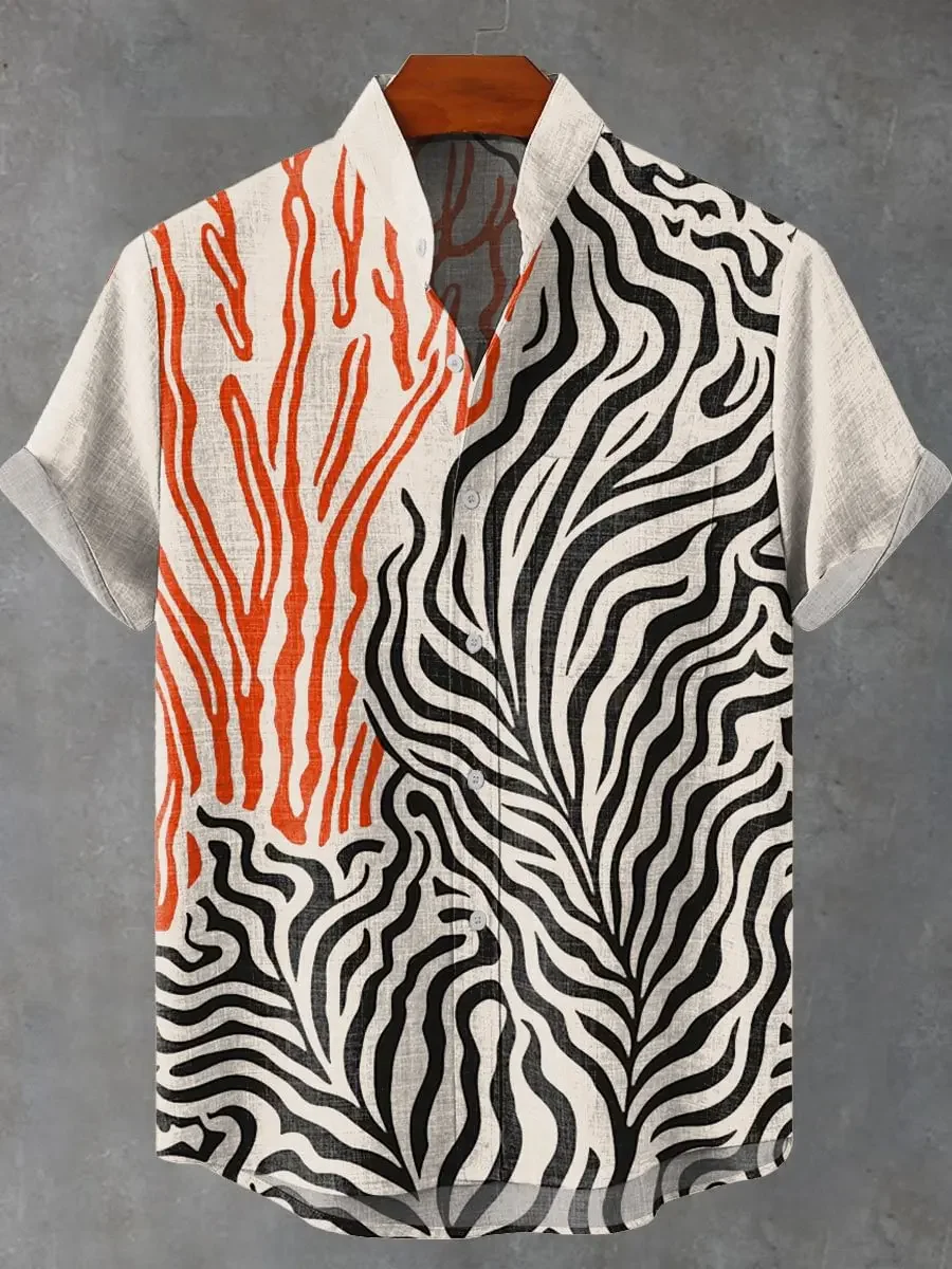 New Men's Abstract Painted Sun Pattern 3D Printed Short Sleeve Lapel Business Casual Shirt Beach Vacation Party Outdoor Top