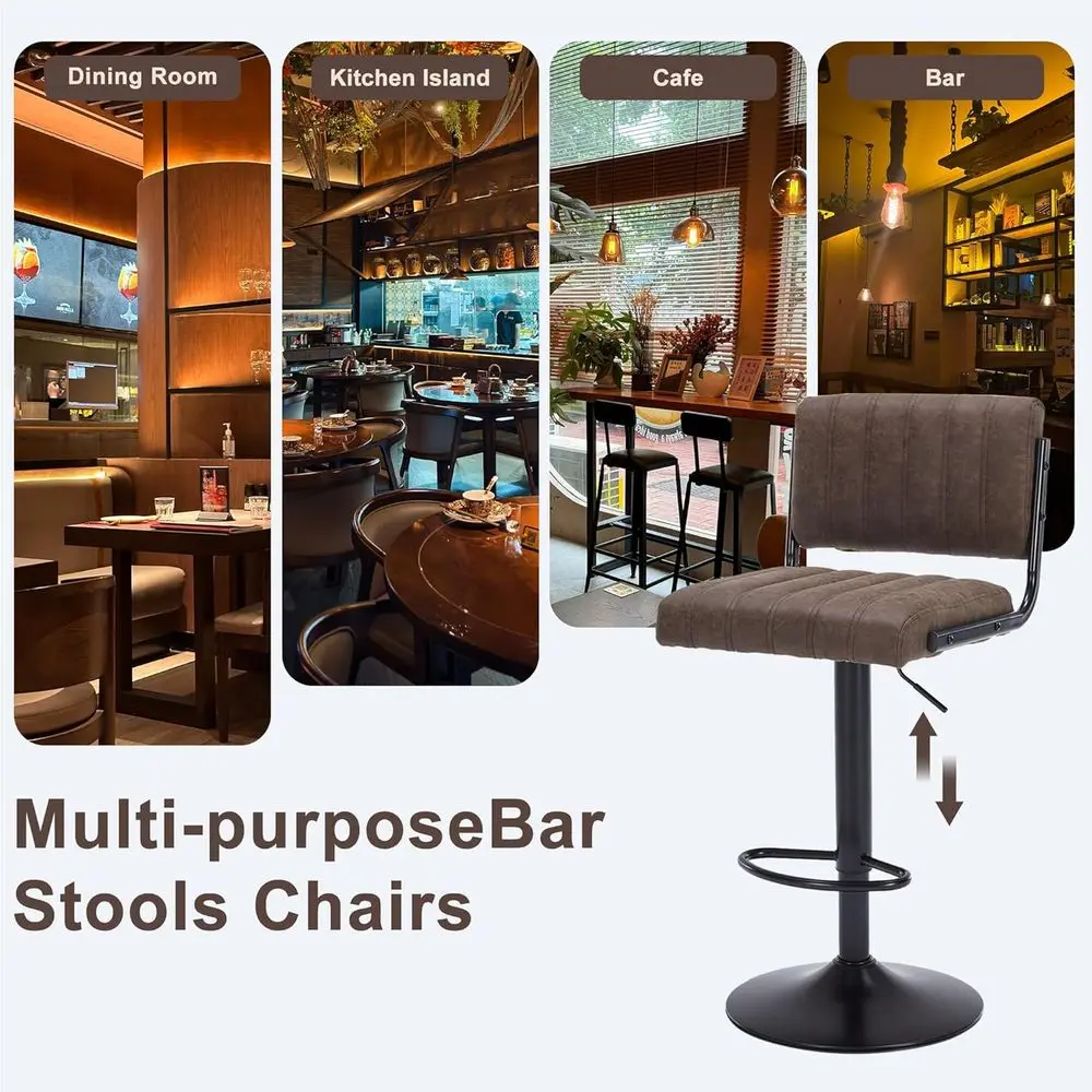 Juego de 2 taburetes de bar giratorios de cuero PU: sillas tapizadas de altura de mostrador con asiento ajustable y base duradera para cocina o ba
