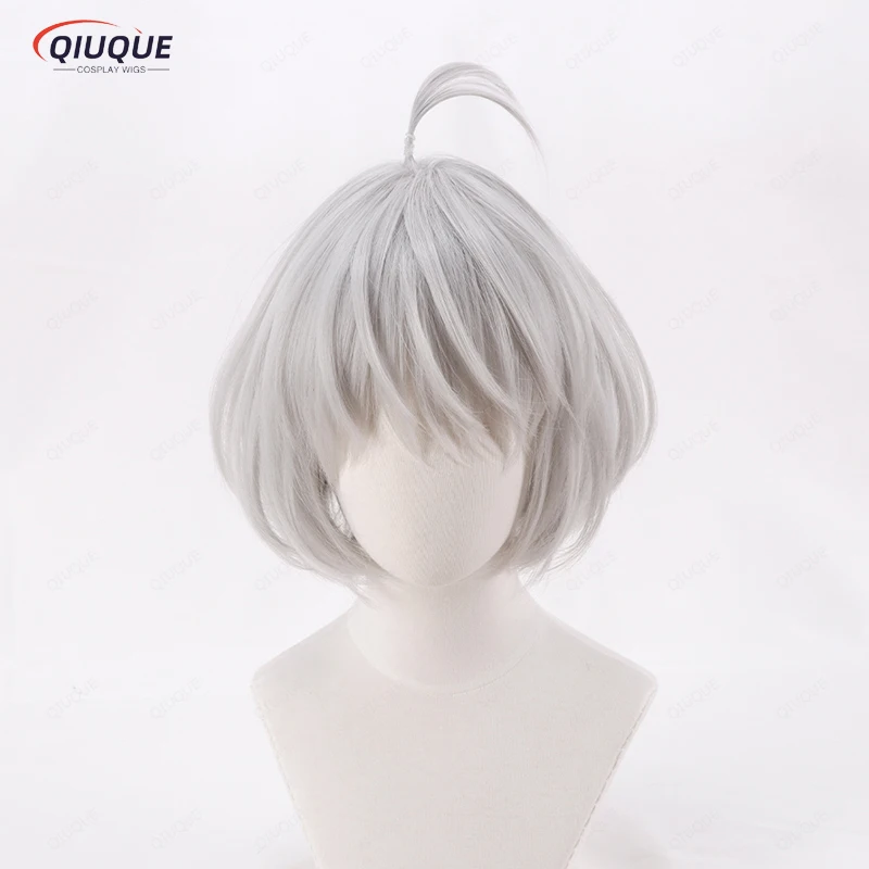 Anime Senju Kawaragi Akashi Cosplay Wig Bobo Light Gray White Heat Resistant Synthetic Hair Wigs + Wig Cap