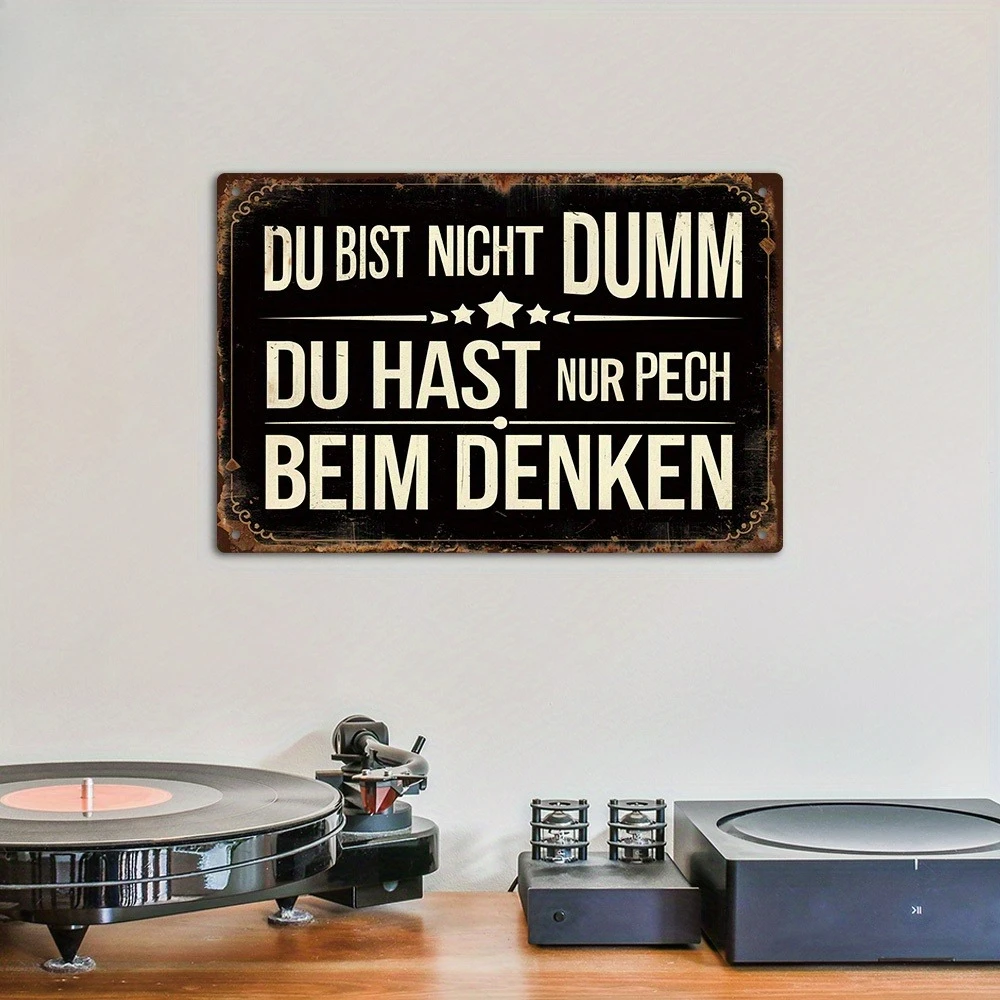 1pc Vintage German Sarcastic Quote Metal Sign, Retro Black Wall Decor for Man Cave, Bar & Office, Funny Humorous Plaque.
