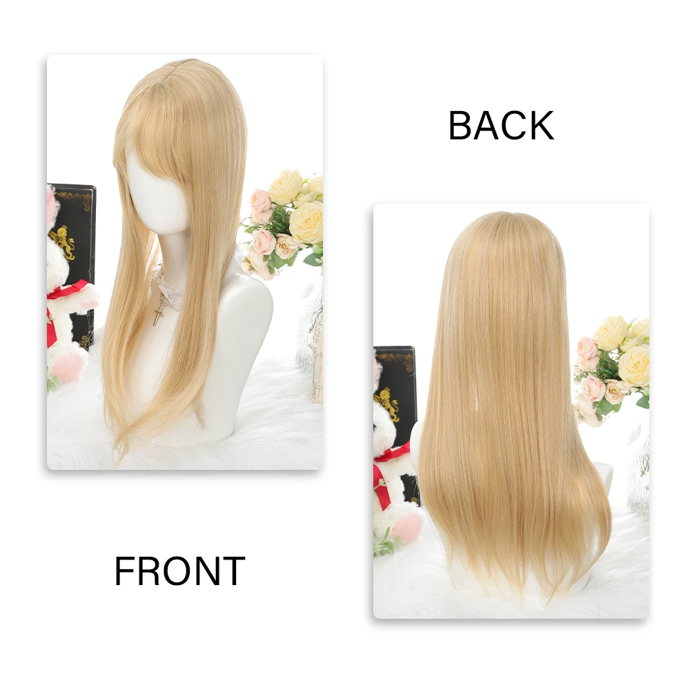 Blonde Synthetic Hair Wigs Long Straight Hair Blonde Color Natural Hair Line Heat Resistant Fiber Hair Wigs for Fashion Women