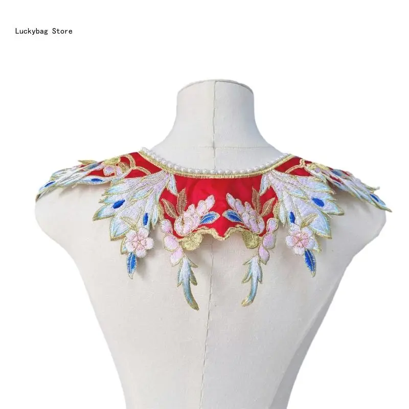 Hanfu Shawl False Floral Yunjian Embroidery Pearls Collar Detachable Collar