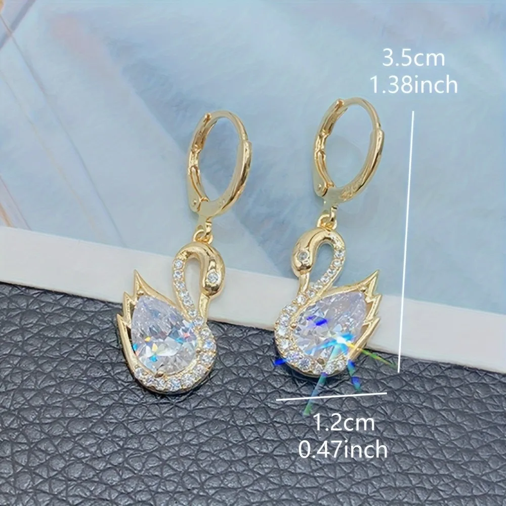 Fashion French Swan Earrings, Light Luxury Elegant Glass Inlaid Unique Design