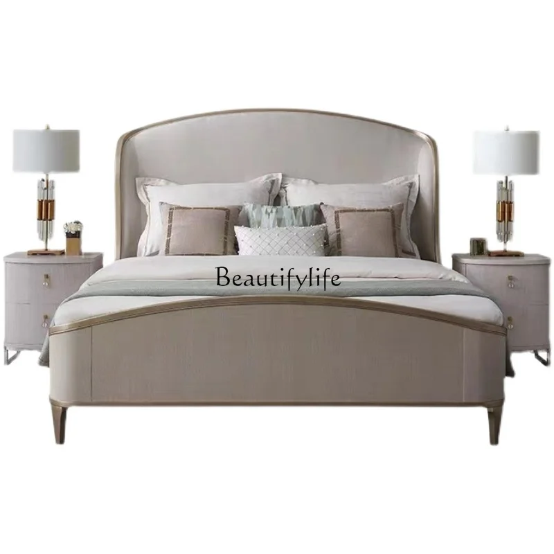 

Italian light luxury premium gray fabric bed master bedroom high-end solid wood bed