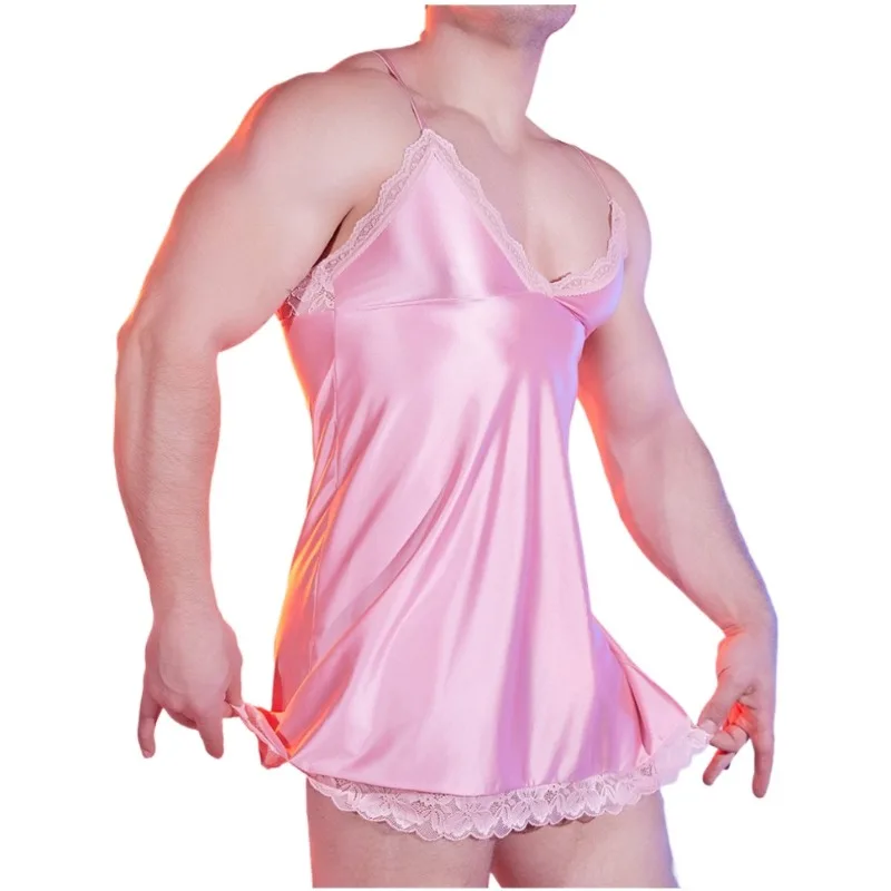 

Сексуальное шелковое платье-комбинация для мужчин, регулируемая ночная рубашка для кроссдрессинга, подарок для мужа