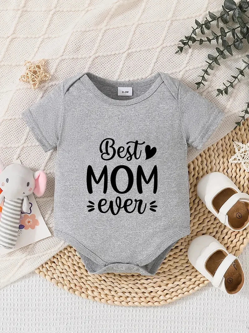 Playful letter-printed baby short-sleeve triangle bodysuit. Button closure for easy dressing, machine washable
