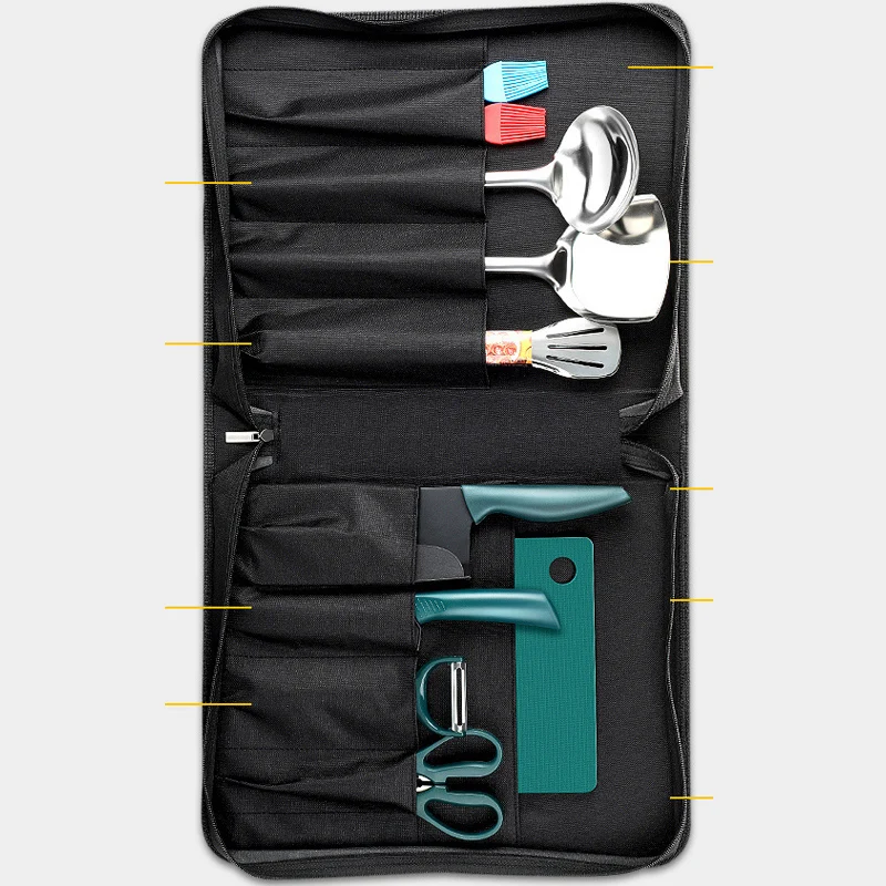 Black 9 Slot Portable Chef Knife Bag Professional Kitchen Utensils Kitchenware Knives Carry Case School Outdoor Travel Pocket